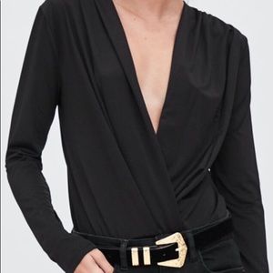 Zara Black silky bodysuit top.